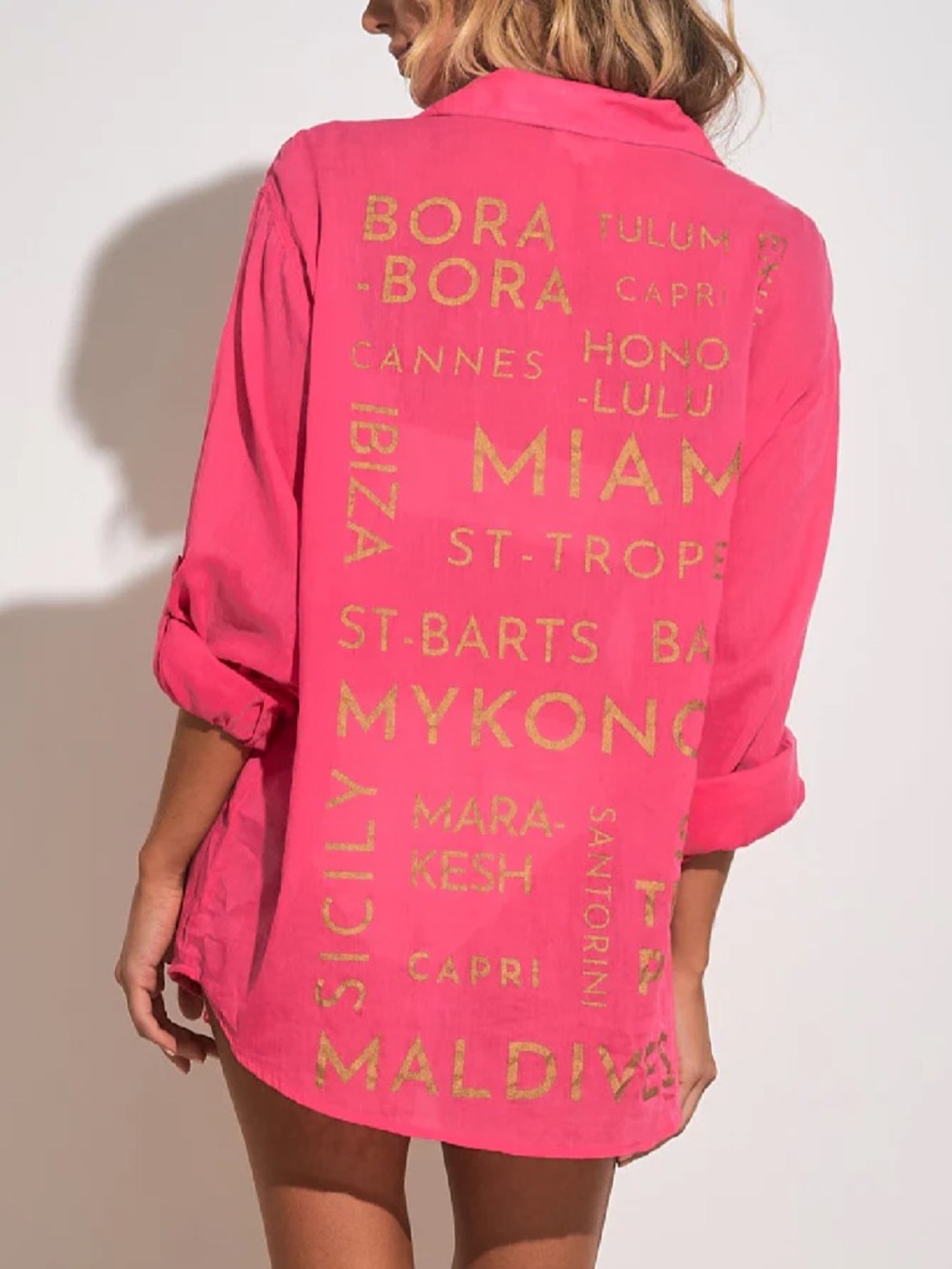 New w tags. Elan hot pink Vista top. Swimsuit cover up. Button down. Gold